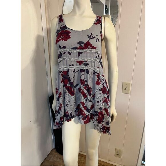 Free People Printed Trapeze Slip Dress/ Tunic in Floral Smoke Women’s Small - Picture 1 of 5